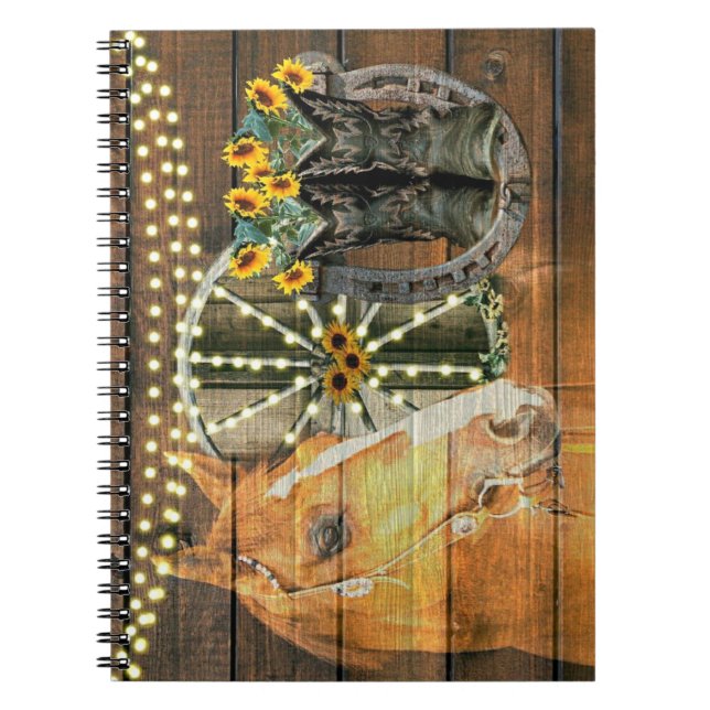 Rustic Horse Sunflowers Wagon Wheel Cowboy Boots Notebook (Front)