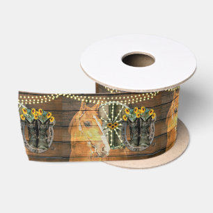 Rustic Horse Sunflowers Wagon Wheel Cowboy Boots Satin Ribbon