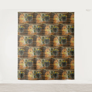 Rustic Horse Sunflowers Wagon Wheel Cowboy Boots Tapestry