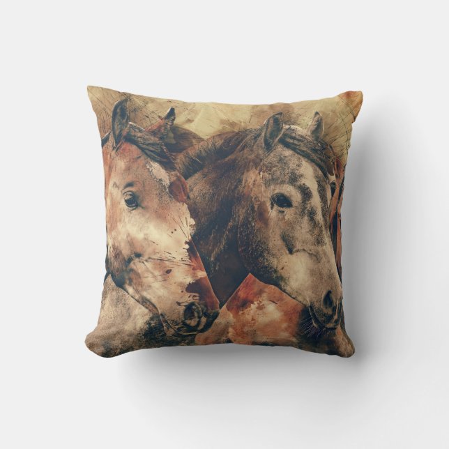 Rustic Horses Throw Pillow (Front)