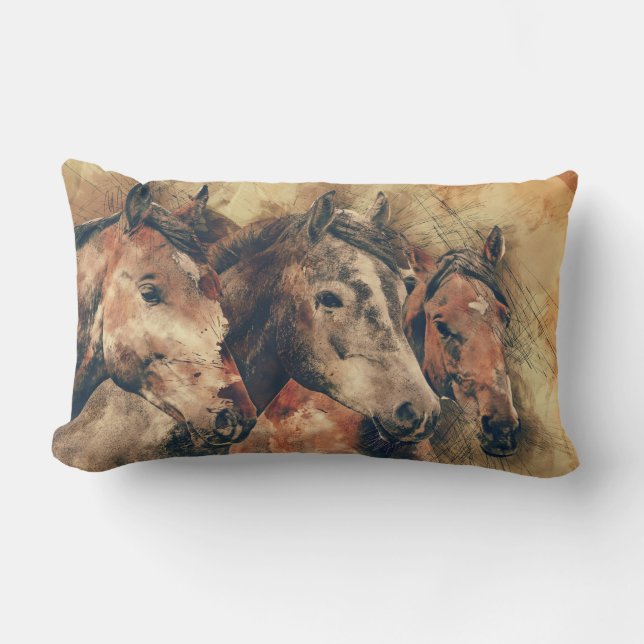 Rustic Horses Trio Lumbar Pillow (Front)