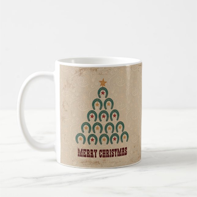 Rustic Horseshoe Christmas Tree Coffee Mug (Left)
