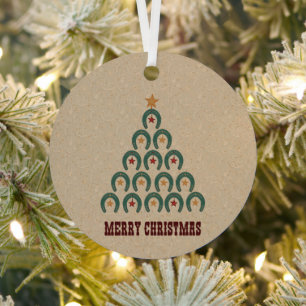 Rustic Horseshoe Christmas Tree Metal Ornament