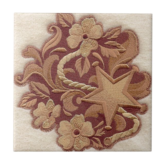 rustic horseshoe cowboy western country floral tile (Front)