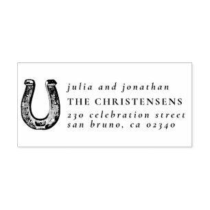 Rustic Horseshoe Wedding Names & Return Address Rubber Stamp