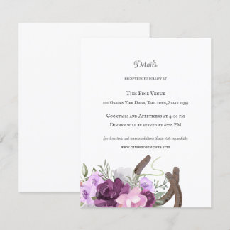 Rustic Horseshoes and Flowers Purple Invitation