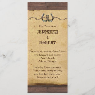 Rustic Horseshoes Barbed Wire Wedding Program