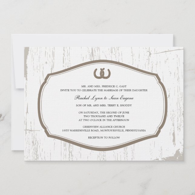 Rustic Horseshoes Barn Wedding Invitation (Front)