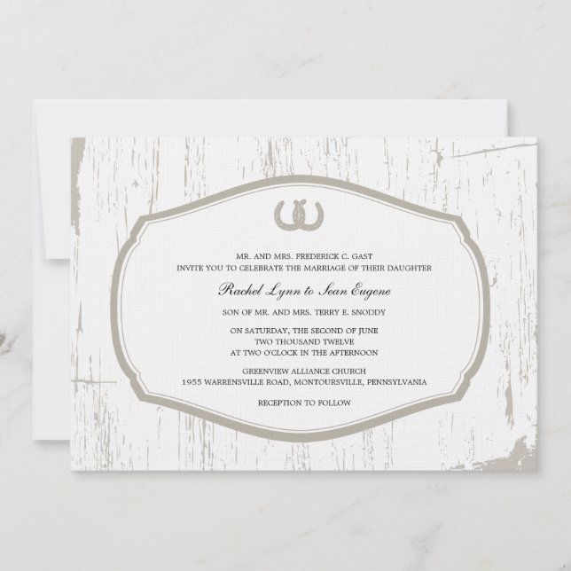 Rustic Horseshoes Barn Wedding Invitation (Front)
