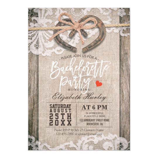 Rustic Horseshoes Burlap Lace Bachelorette Party Card