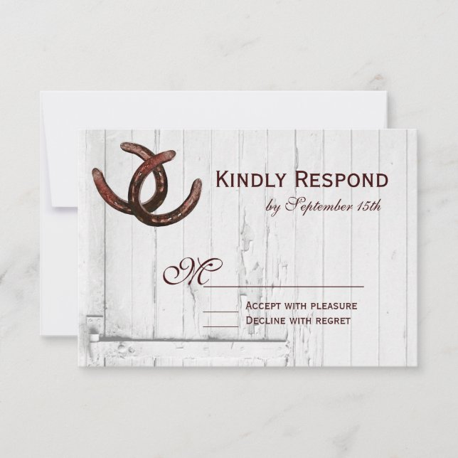 Rustic Horseshoes Country Wedding RSVP Cards (Front)