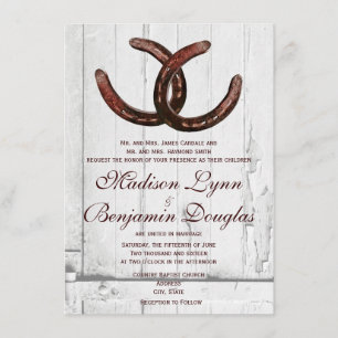 Rustic Horseshoes Country Wood Wedding Invitations