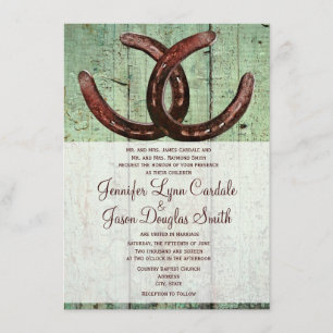 Rustic Horseshoes Country Wood Wedding Invitations