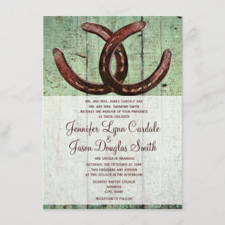 Rustic Horseshoes Country Wood Wedding Invitations