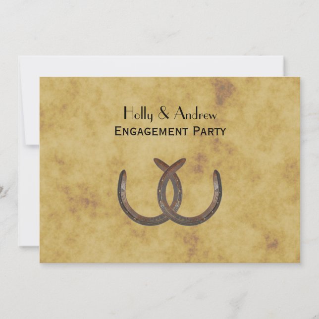Rustic Horseshoes Distressed BG H Engagement Invitation (Front)