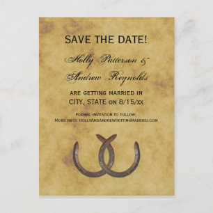 Rustic Horseshoes Distressed BG Save the Date Announcement Postcard