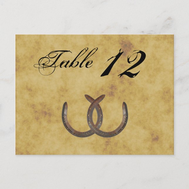 Rustic Horseshoes Distressed BG Table Number Postcard (Front)