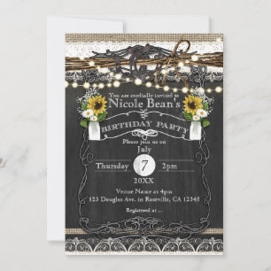 Rustic Horseshoes & Flowers Country BIRTHDAY PARTY Invitation