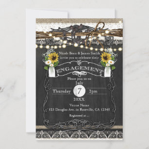 Rustic Horseshoes & Flowers Country ENGAGEMENT Invitation