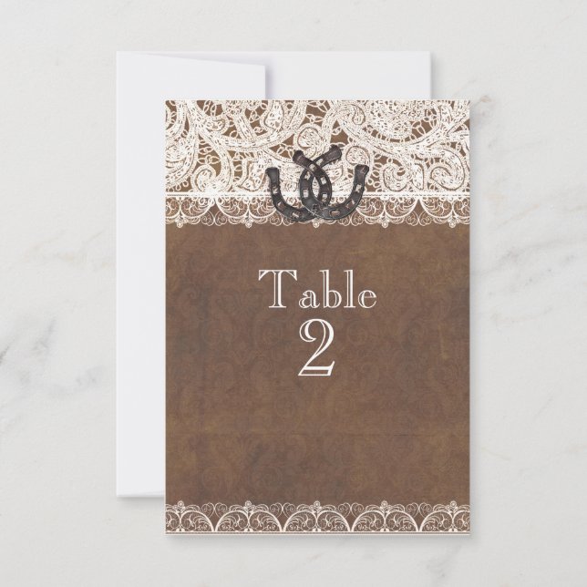 Rustic Horseshoes & Lace Country Table Numbers (Back)