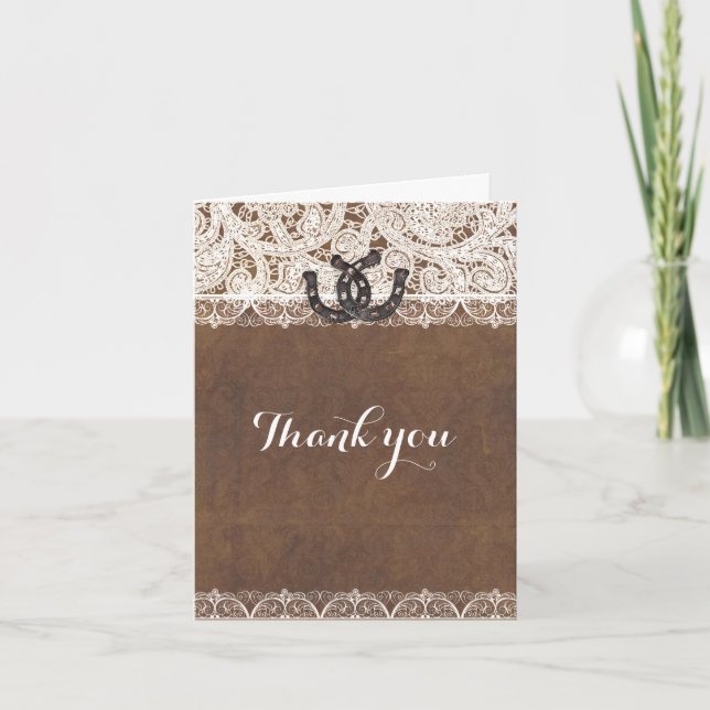 Rustic Horseshoes & Lace Country Wedding Thank You (Front)