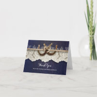 Rustic Horseshoes Lace Wood Navy Wedding Thank You