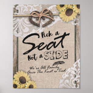Rustic Horseshoes Pick A Seat Not A Side Wedding Poster