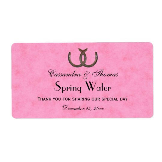 Rustic Horseshoes Pink Distressed BG Water Bottle Shipping Label