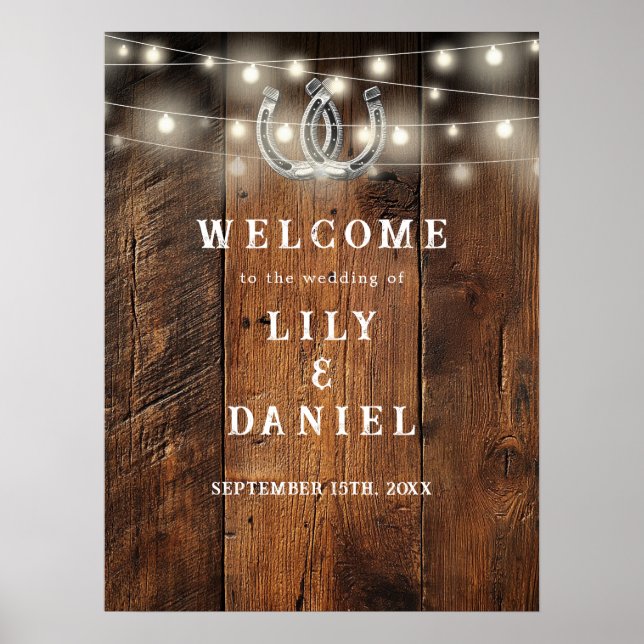 Rustic Horseshoes Western Wedding Welcome Sign (Front)