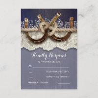 Rustic Horseshoes Wood Lace Marine Wedding RSVP