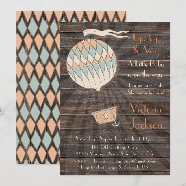 Rustic Hot-air Baby shower Invitation (Devant / Derrière)