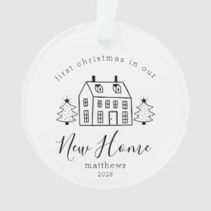 Rustic House and Trees First Christmas New Home  Ornament