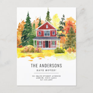 Rustic House Forest Woods We've Moved Fall Moving Announcement Postcard