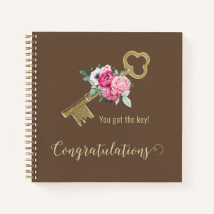 Rustic House Key Floral Vintage   Congratulations  Notebook