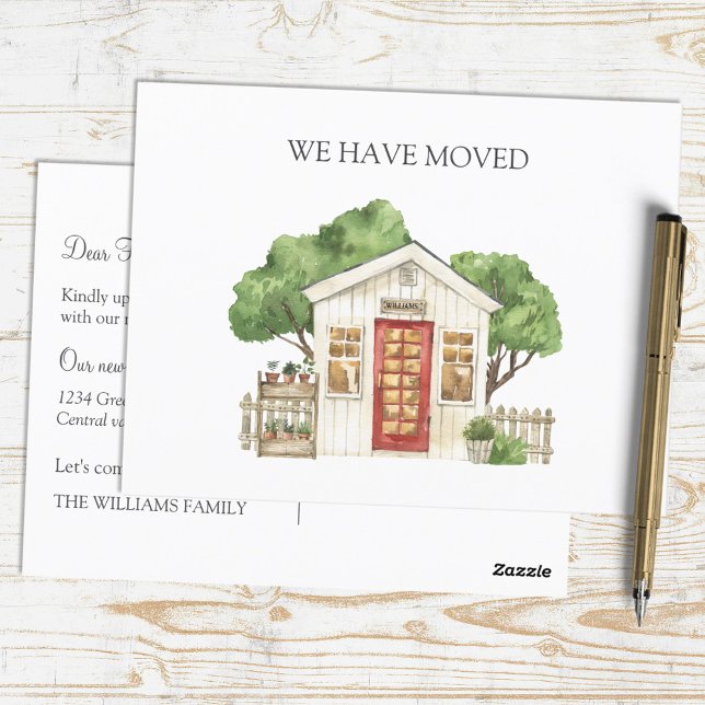 Rustic House Red Door Farmhouse We Have Moved Postcard (In situ)