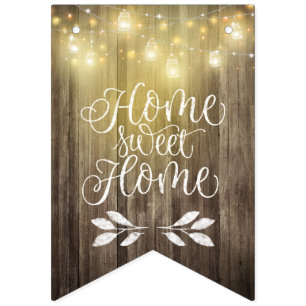 Rustic House Warming Party Mason Jar & Woodgrain Bunting Flags