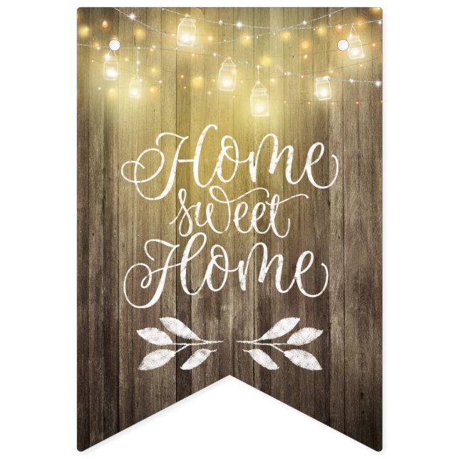 Rustic House Warming Party Mason Jar & Woodgrain Bunting Flags (First Flag)