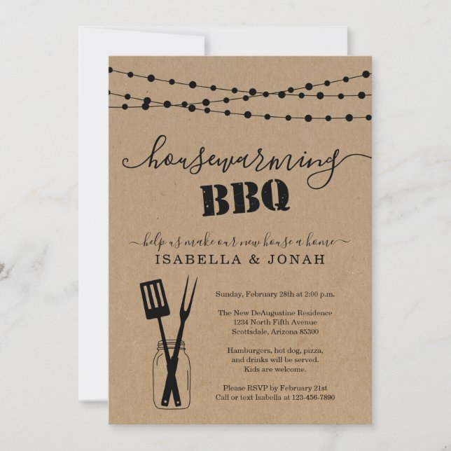 Rustic Housewarming BBQ Party Invitation (Front)