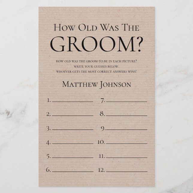 Rustic How Old Was The Groom (Front)