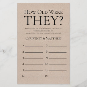 Rustic How Old Were They Bridal Shower Game