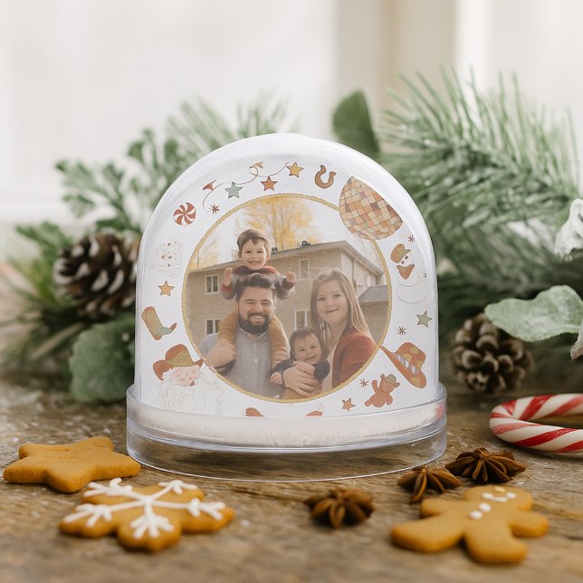 Rustic Howdy Western Family Photo Christmas Snowglobe (Creator Uploaded)