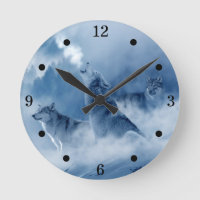 Rustic Howling Wolves Round Clock
