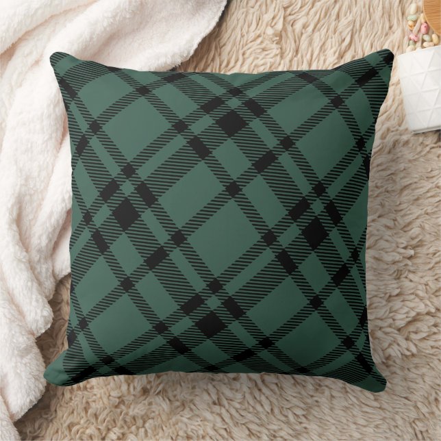 Rustic Hunter Green and Black Tartan Plaid Throw Pillow (Blanket)