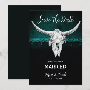 Rustic Hunter Green White Cowboy Bull Skull Announcement