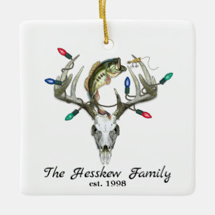 Rustic Hunting Fishing Deer Antlers Metal Ornament
