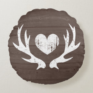 Rustic hunting theme deer antler round thow pillow