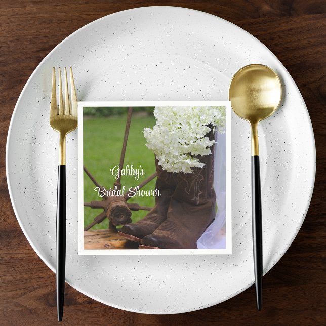 Rustic Hydrangea and Cowboy Boots Bridal Shower Napkin (Creator Uploaded)