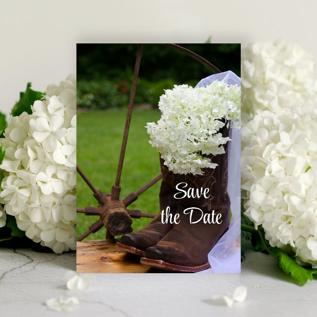 Rustic Hydrangea and Cowboy Boots Save the Date (Creator Uploaded)