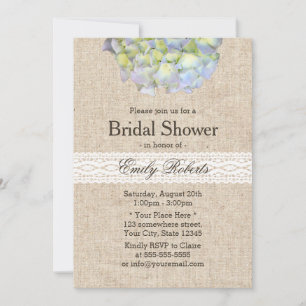 Rustic Hydrangea Lace & Burlap Bridal Shower Invitation