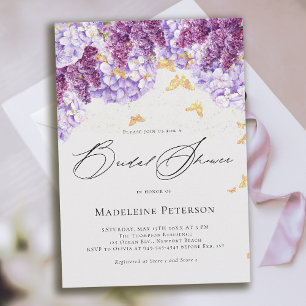 Rustic Hydrangea Lilac Butterfly Bridal Shower Invitation